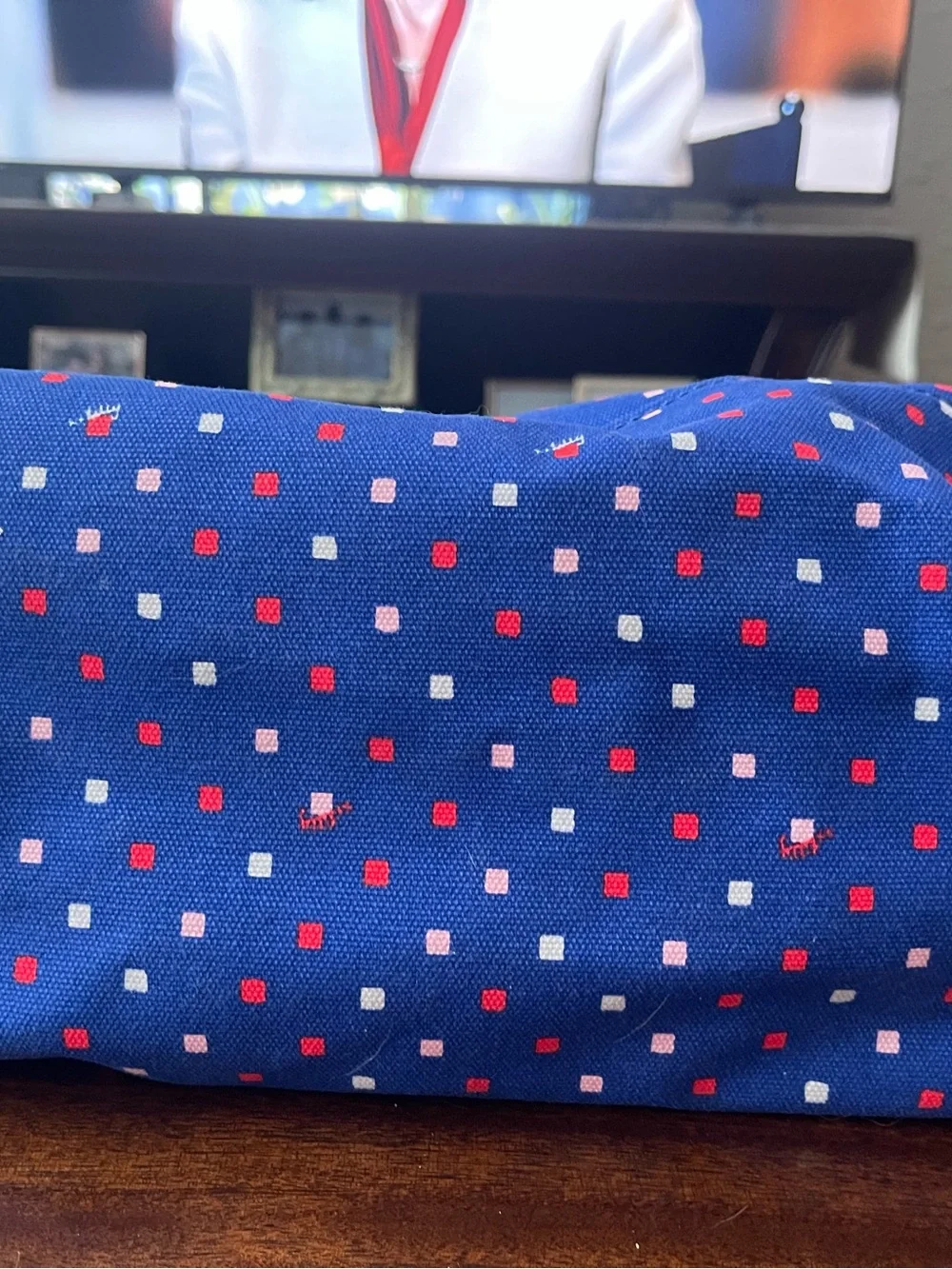 Lilly Pulitzer Blue Canvas Tote with Red and White Dot Accents